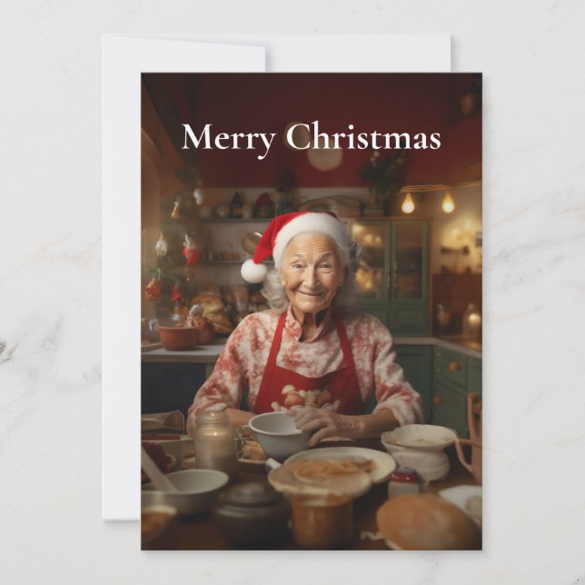 Mrs Santa Baking Cake Holiday Card (Front)
