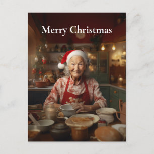Mrs Santa Baking Cake Holiday Postcard