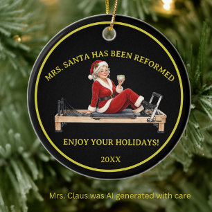 Mrs. Santa Claus Pilates Holiday Message Ceramic Tree Decoration
