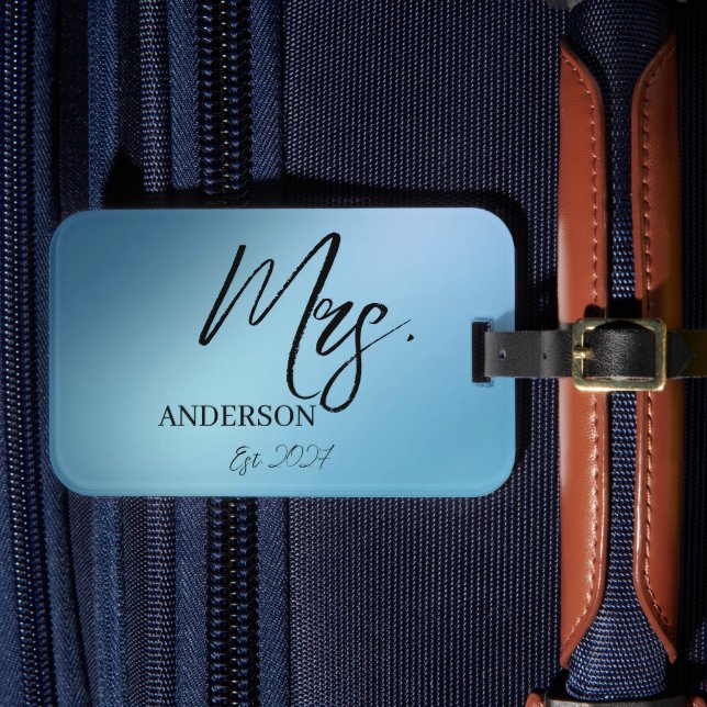 Mrs Script Custom Name Newlywed Honeymoon Luggage  Tag (Front Insitu 4)