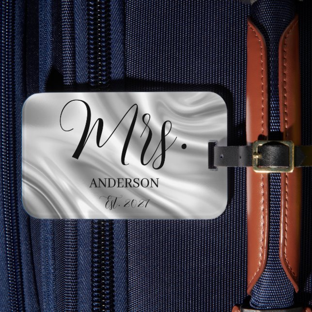 Mrs Script Custom Name Newlywed Honeymoon Luggage  Tag (Front Insitu 4)