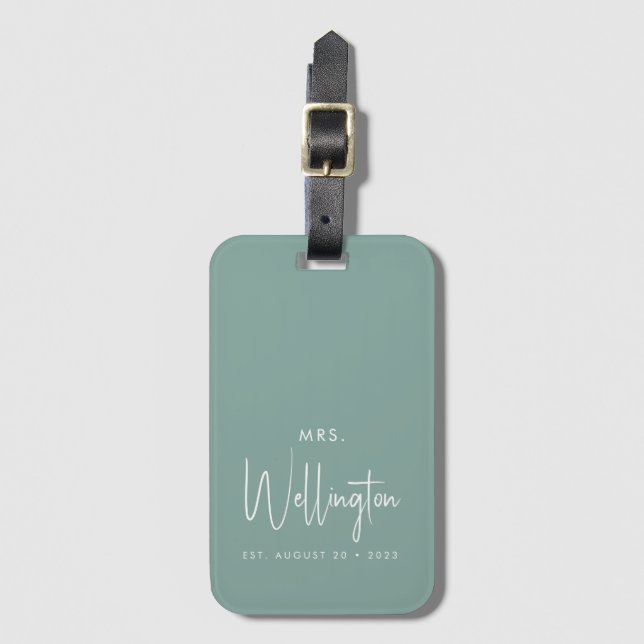 Mrs Script Custom Name Newlywed Honeymoon Luggage Tag (Front Vertical)