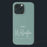Mrs Script Green Custom Bride Name Newlywed  Case-Mate iPhone Case<br><div class="desc">Get ready for your new life as a wife with this phone case in turquoise: modern calligraphy script in white for "Mrs" and your custom text for name and wedding date. Buy one for yourself (congrats btw!) or as a great gift for a newlywed bride!</div>