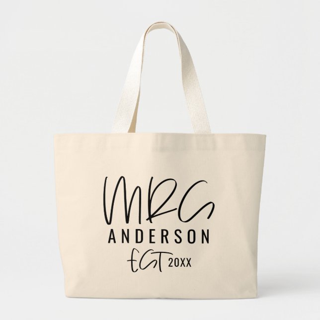 Mrs script typography wedding large tote bag (Front)