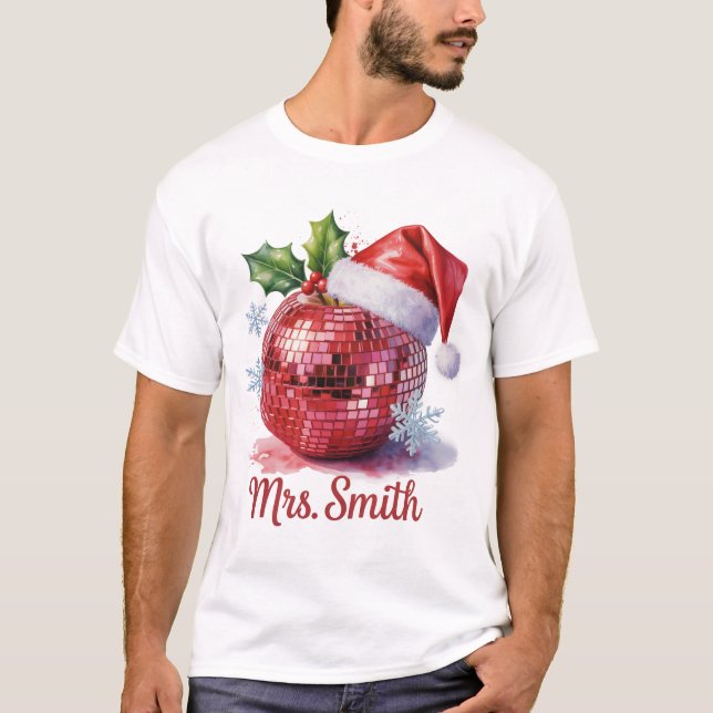 Mrs. Smith Personalised Disco Ball Santa Hat Xmas T-Shirt (Front)