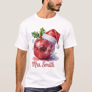 Mrs. Smith Personalized Disco Ball Santa Hat Xmas T-Shirt