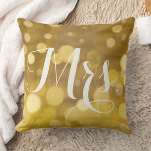 Mrs. Sweetheart Brides Abstract Gold Lights Cushion