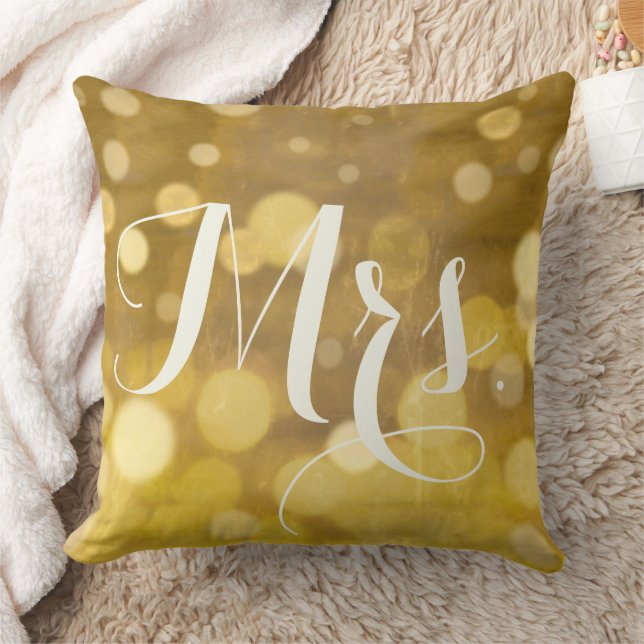 Mrs. Sweetheart Brides Abstract Gold Lights Cushion (Blanket)