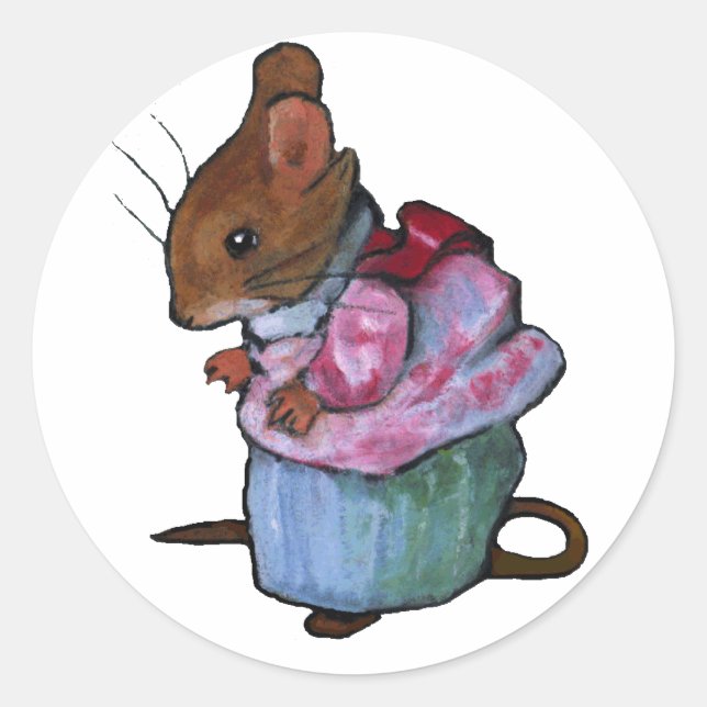 Mrs. Tittlemouse, After Beatrix Potter: Oil Pastel Classic Round Sticker (Front)