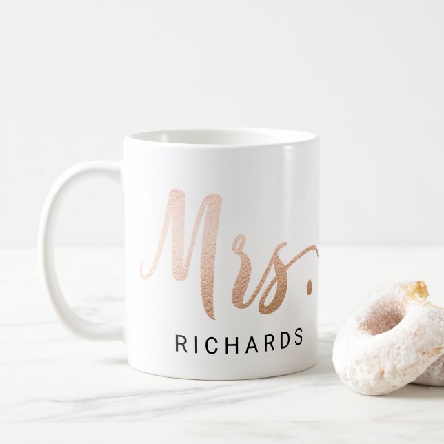 MRS. Typography FAUX ROSE GOLD Coffee Mug (With Donut)