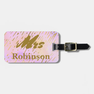 Mrs Typography Pink and Gold Luggage Tag
