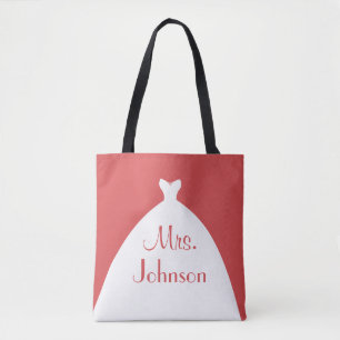 Mrs. Wedding Gown Red and White Tote Bag