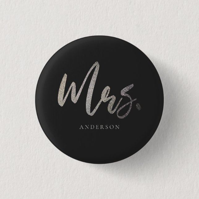 Mrs. Wedding Silver Glitter Handwritting Custom 3 Cm Round Badge (Front)