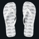 Mrs. Wife Bride His Hers Newly Weds Flip Flops<br><div class="desc">Mr. and Mrs. Husband Wife His Hers Newly Weds on a custom set of flip flops to wear or to share. Embroidery designs you can easily personalise are available in a selection of popular colour options. Use the "Ask this Designer" link to contact us with your special design requests or...</div>