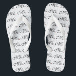 Mrs. Wife Bride His Hers Newly Weds Flip Flops<br><div class="desc">Mr. and Mrs. Husband Wife His Hers Newly Weds on a custom set of flip flops to wear or to share. Embroidery designs you can easily personalise are available in a selection of popular colour options. Use the "Ask this Designer" link to contact us with your special design requests or...</div>