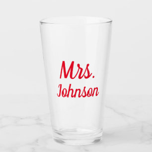 Mrs Wife Couple Monogram Red Bold Name Gift Glass
