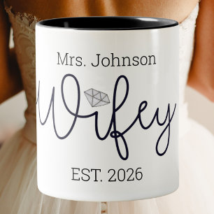 Mrs Wifey Est Year   Personalized Newlywed Coffee Two-Tone Coffee Mug