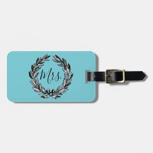 Mrs Wreath Turquoise Luggage Tag (Front Horizontal)