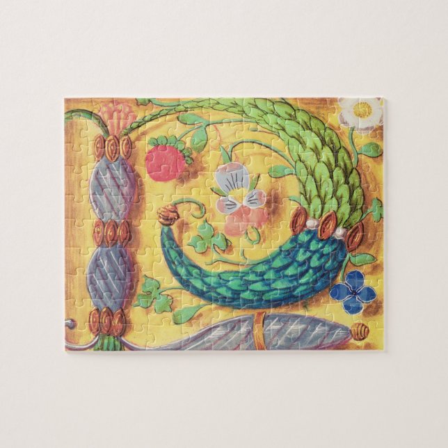 Ms 134 Illuminated letter `P' decorated with flowe Jigsaw Puzzle (Horizontal)