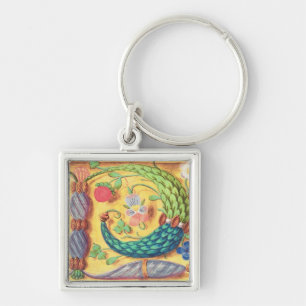 Ms 134 Illuminated letter `P' decorated with flowe Key Ring