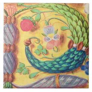 Ms 134 Illuminated letter `P' decorated with flowe Tile