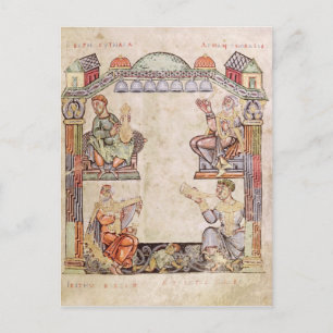 Ms 2 fol.11  Four Musicians, from a Book of Hours Postcard