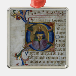 Ms 531 f.169v Historiated initial 'D' depicting Ki Metal Tree Decoration