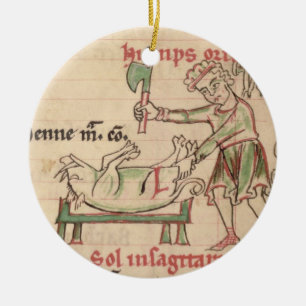 Ms 54. f.6r November: Killing the Pig, from a Cist Ceramic Tree Decoration
