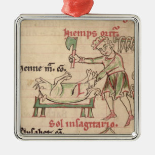 Ms 54. f.6r November: Killing the Pig, from a Cist Metal Tree Decoration