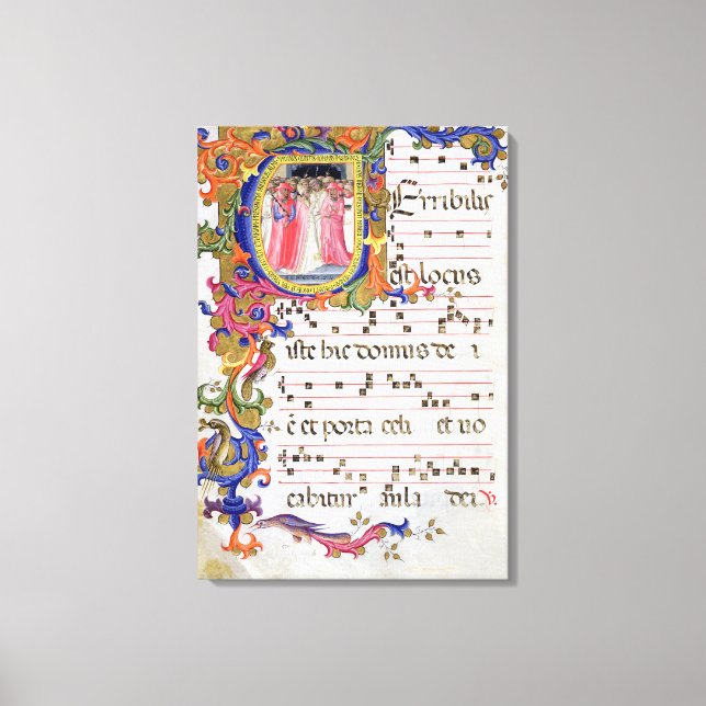 Ms 557 f.61v Page with historiated initial 'U' dep Canvas Print (Front)