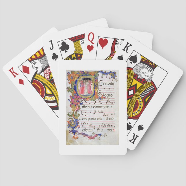 Ms 557 f.61v Page with historiated initial 'U' dep Playing Cards (Back)