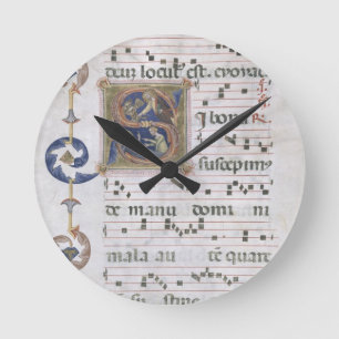 Ms 564 f.13v Page with historiated initial 'S' dep Round Clock