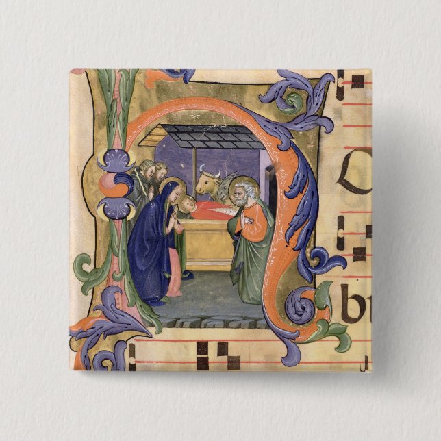 Ms 571 f.6r Historiated initial 'H' depicting the 15 Cm Square Badge (Front)