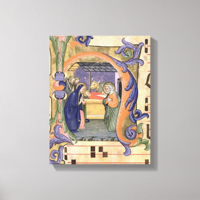 Ms 571 f.6r Historiated initial 'H' depicting the Canvas Print (Front)