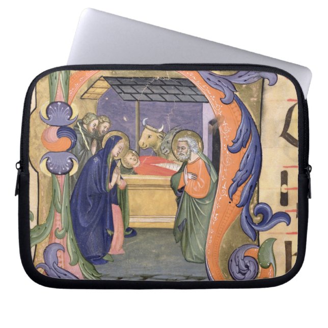 Ms 571 f.6r Historiated initial 'H' depicting the Laptop Sleeve (Front)