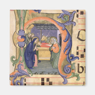 Ms 571 f.6r Historiated initial 'H' depicting the Magnet