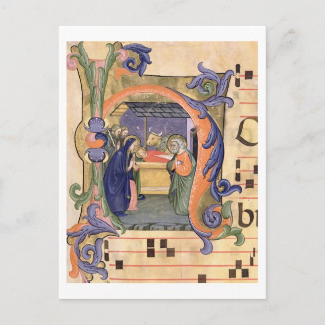 Ms 571 f.6r Historiated initial 'H' depicting the Postcard (Front)