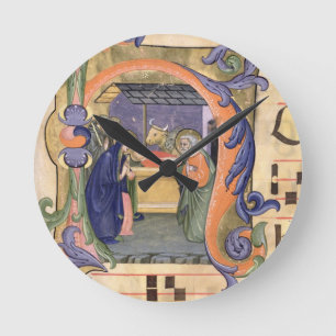 Ms 571 f.6r Historiated initial 'H' depicting the Round Clock