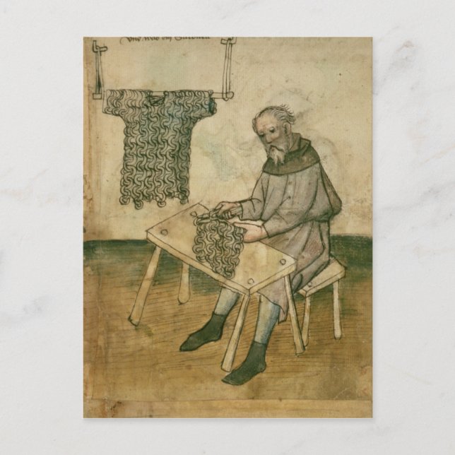 Ms Amb 3172 Armourer Making a Hauberk Postcard (Front)