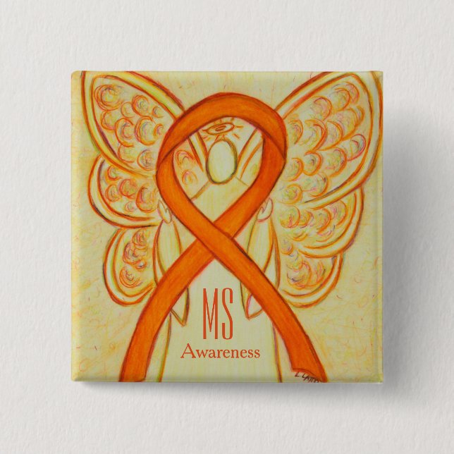 MS Awareness Ribbon Orange Angel Custom Buttons (Front)
