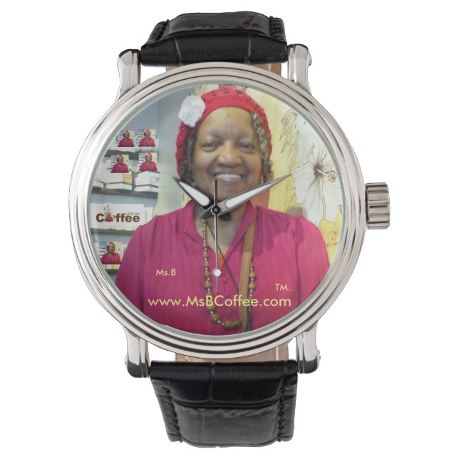 Ms. B Coffee-Black Vintage Leather Watch (Front)