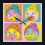 Ms. Birdy Pop Art Square Wall Clock<br><div class="desc">Ms. Birdy's iconic image is presented in 4 electric coloured hues in this Pop Art-inspired design.</div>