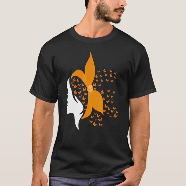 Ms Butterfly Orange Ribbon Multiple Sclerosis Awar T-Shirt (Front)