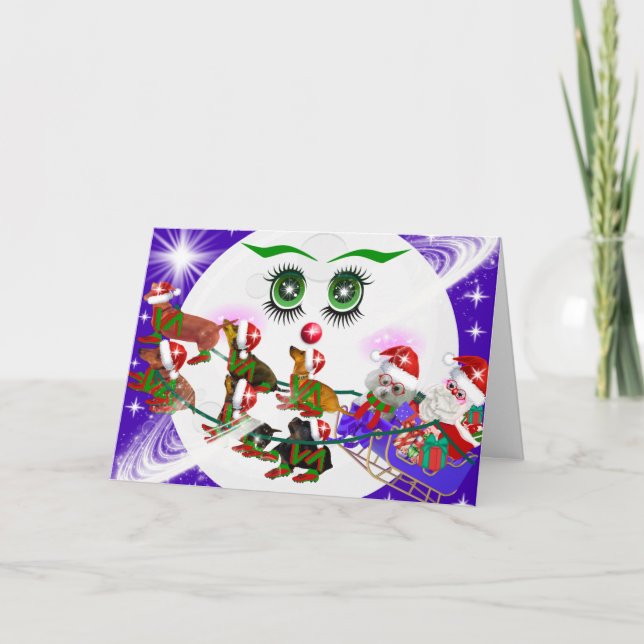 Ms. Christmas Moon Santa & Weenie Dogs Card (Front)