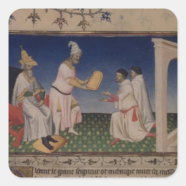 Ms Fr 2810 f.3v Kublai Khan (1214-94) giving his g Square Sticker (Front)