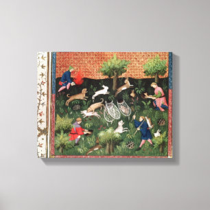 Ms Fr 616 fol.92 Hunting hares, from the Livre de Canvas Print