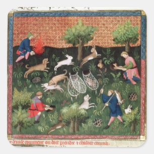 Ms Fr 616 fol.92 Hunting hares, from the Livre de Square Sticker