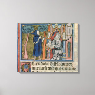 Ms Fr. 95 f.268 Merlin dictates the story to Blais Canvas Print