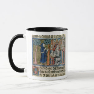 Ms Fr. 95 f.268 Merlin dictates the story to Blais Mug
