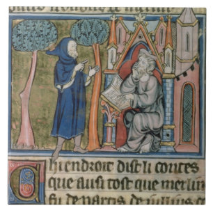 Ms Fr. 95 f.268 Merlin dictates the story to Blais Tile